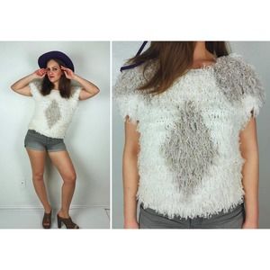 vintage 80s Ivory LOOPY FRINGE knit JUMPER Medium